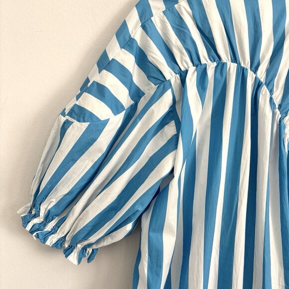 NEW Rhode Kara V-Neck Tiered Blue Striped Midi Dress Short Puff Sleeves Size XL - Picture 10 of 10